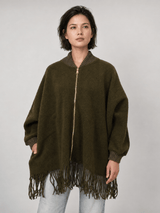 Poncho à franges zippé manches chauve-souris – MJ84202