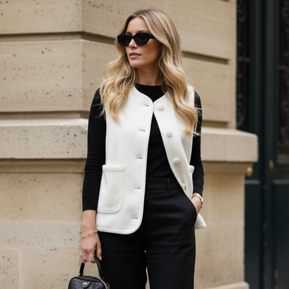 Gilet sans manches à boutons recouverts MJ85205