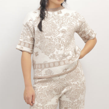 Pull jacquard imprimé floral manches courtes MSJ76903