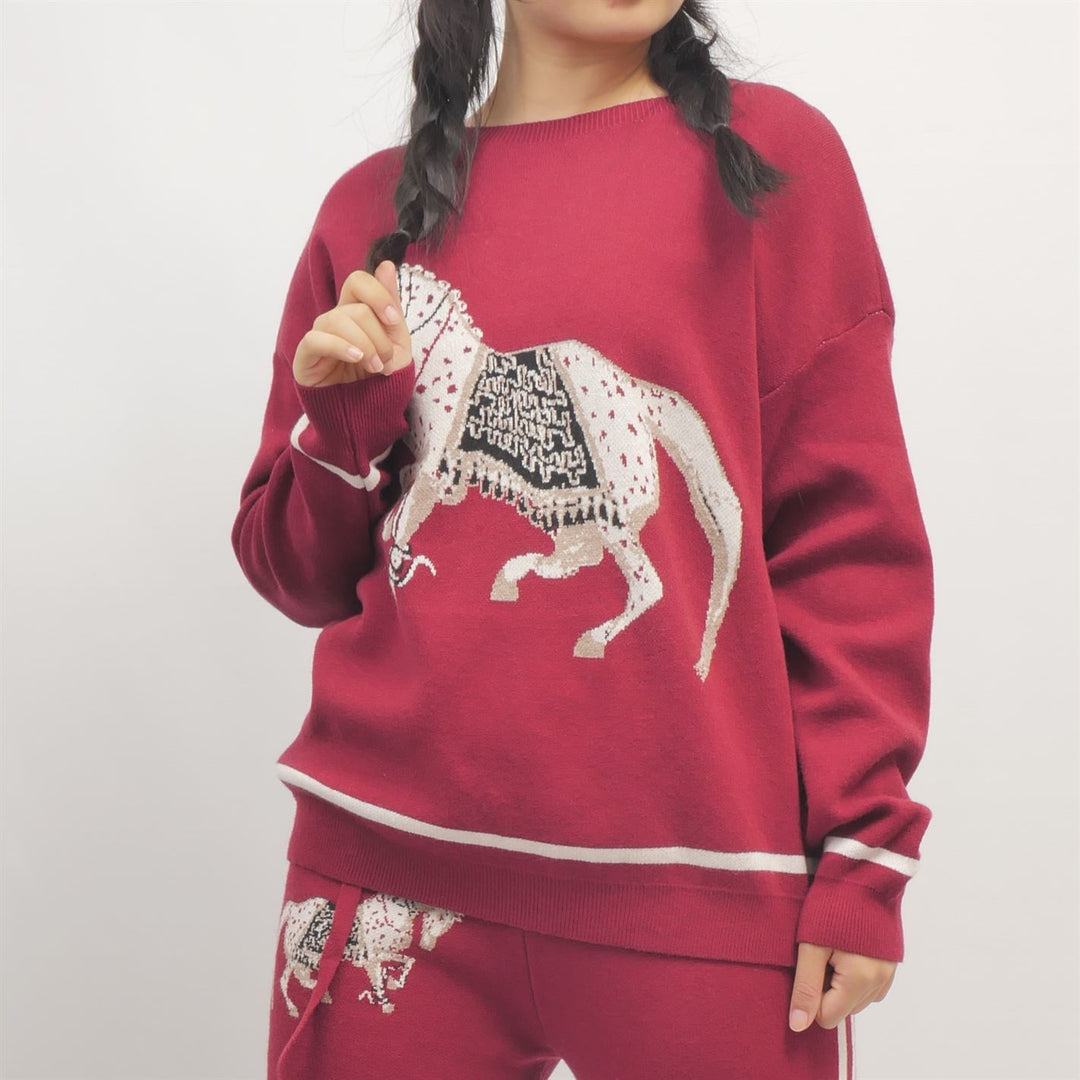 Round neck embroidered horse sweater MSJ76915