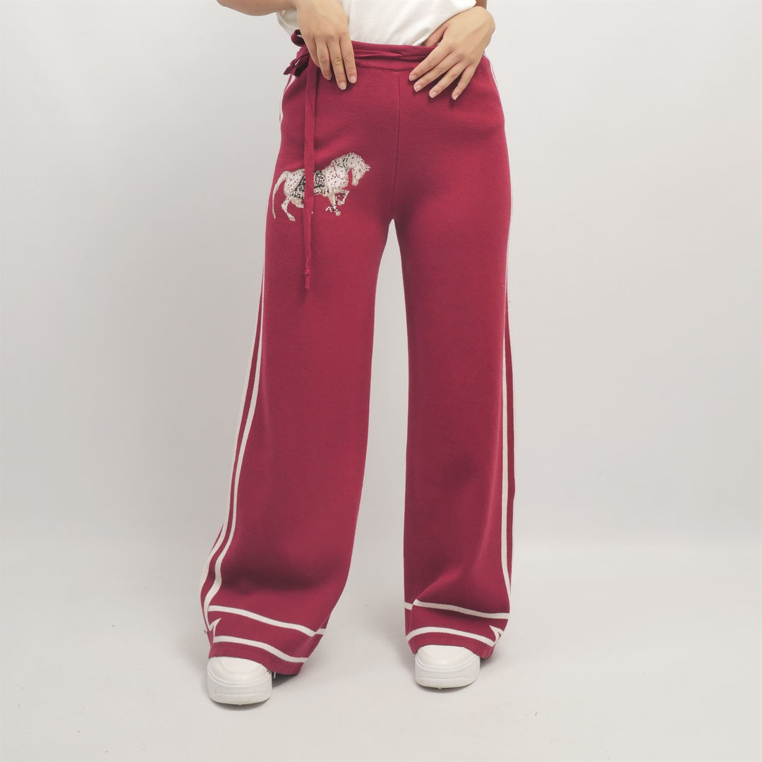 Pantalon large cheval brodé taille élastiquée MSJ76919