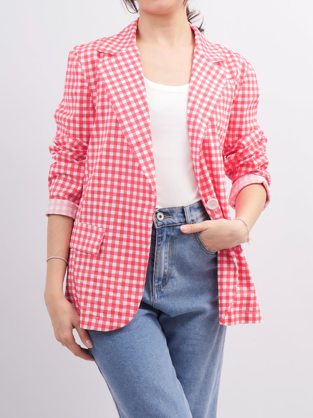Gingham Check Blazer TDM66121-3
