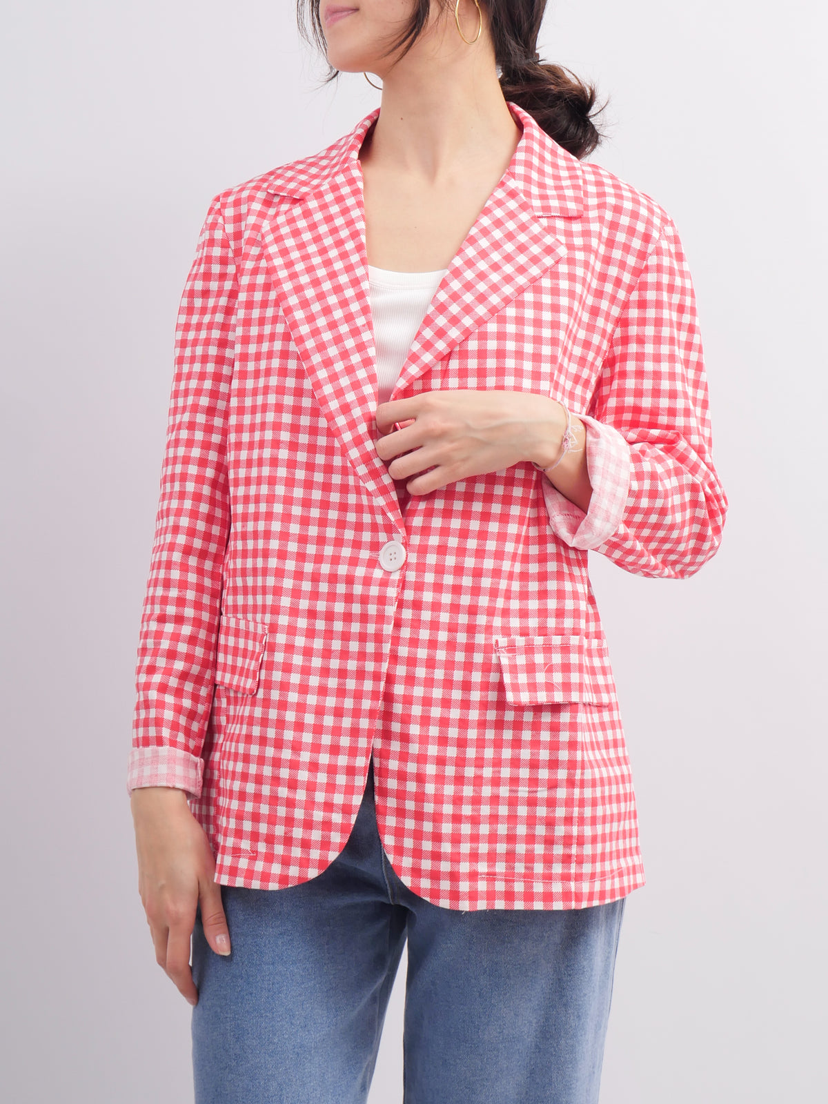 Gingham check blazer tdm66121 3