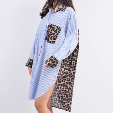 Robe Chemise Rayures Leopard TDM05220