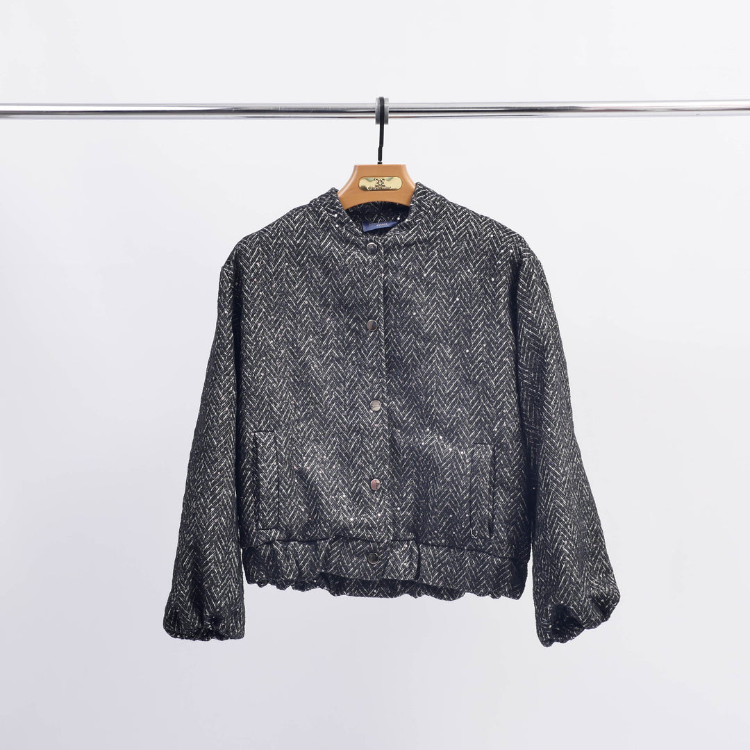 Sequin Bomber Jacket with Puff Sleeves TDM68824
