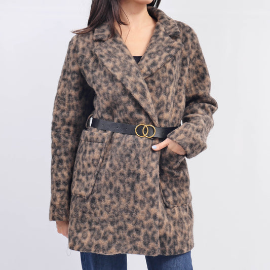 TDM52620 Manteau Ceinturé Motif Leopard