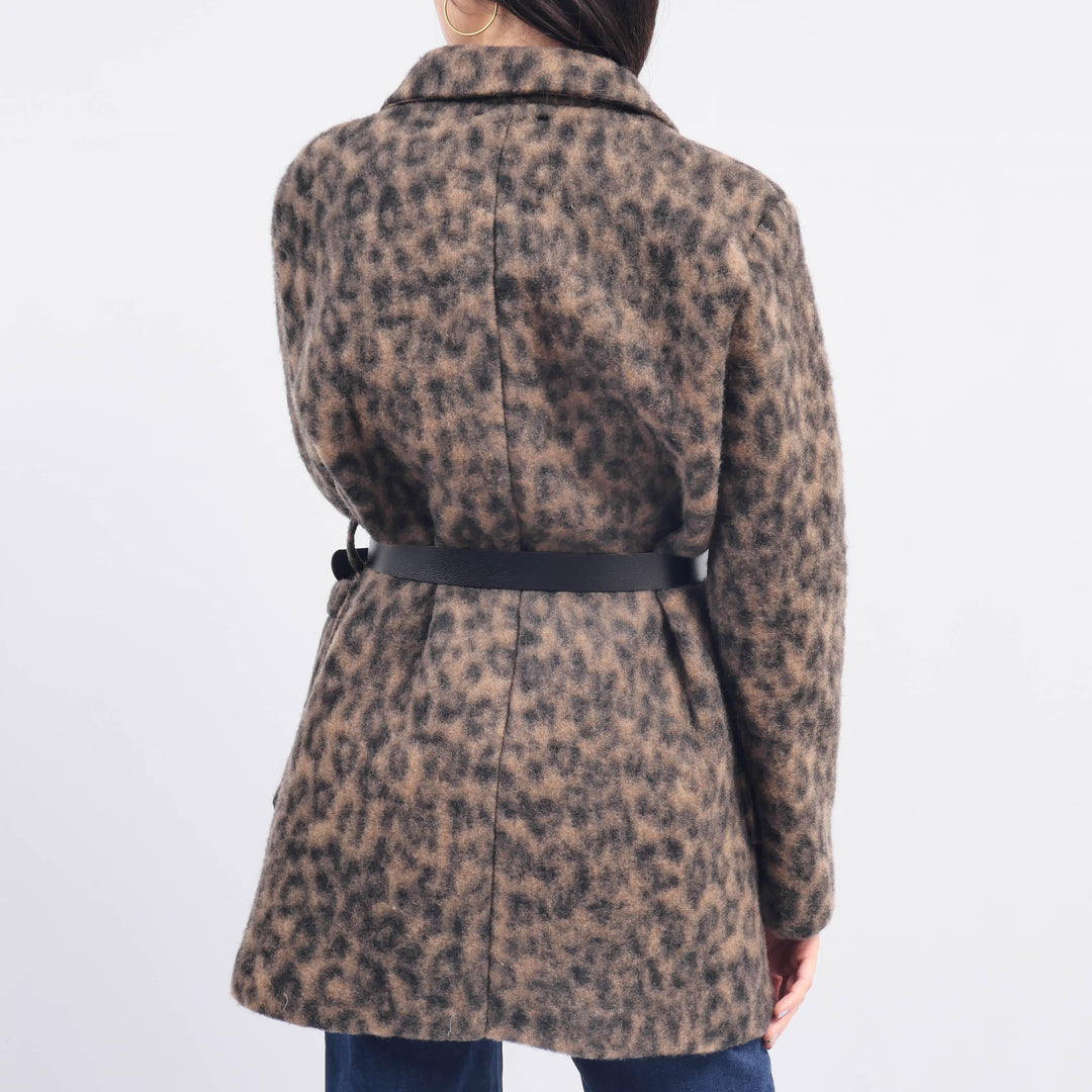 TDM52620 Leopard Print Belted Coat