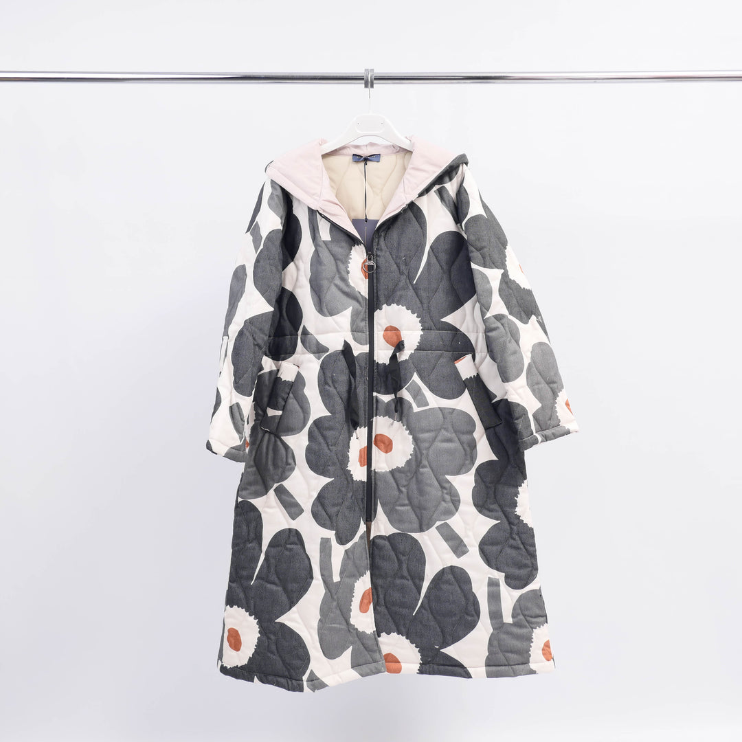 HM3392 Long Quilted Patterned Coat