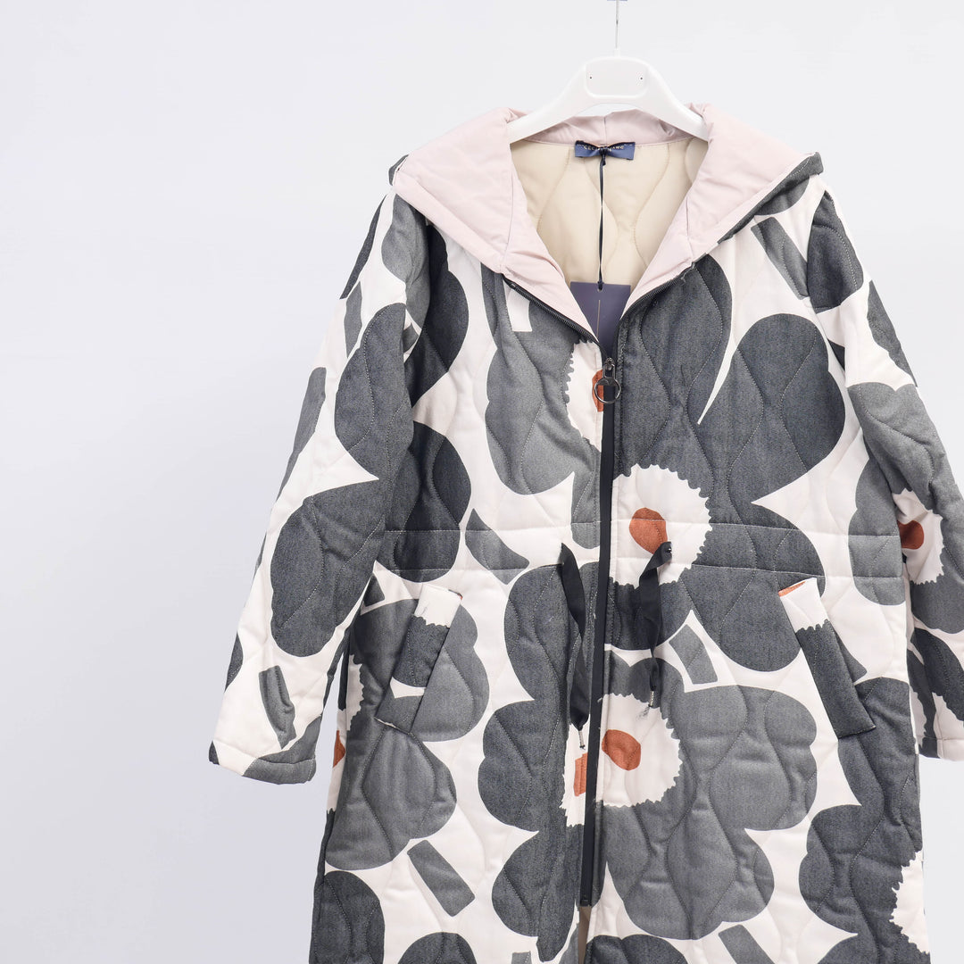 HM3392 Long Quilted Patterned Coat