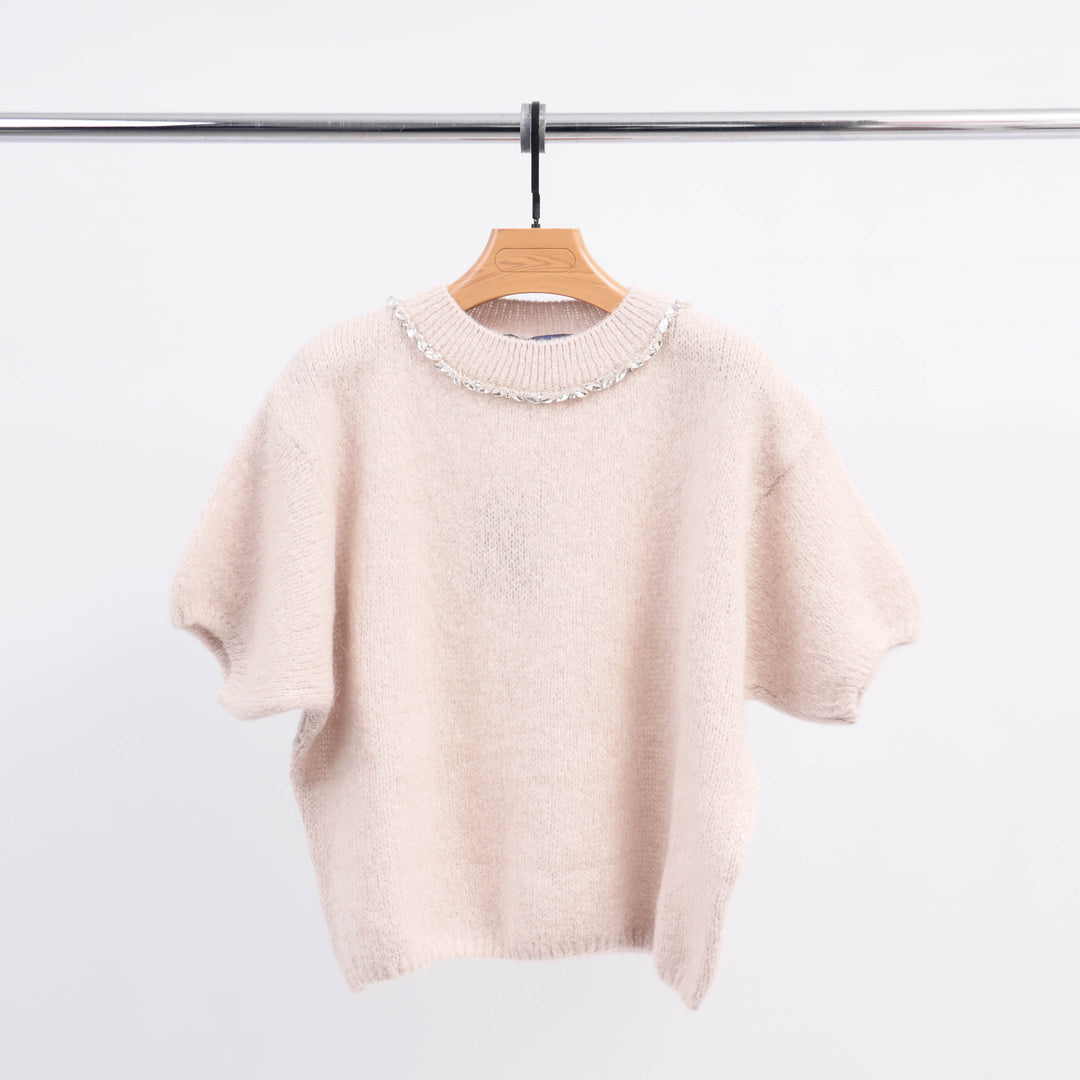 Round Neck Mohair Sweater with Rhinestones MCL24123