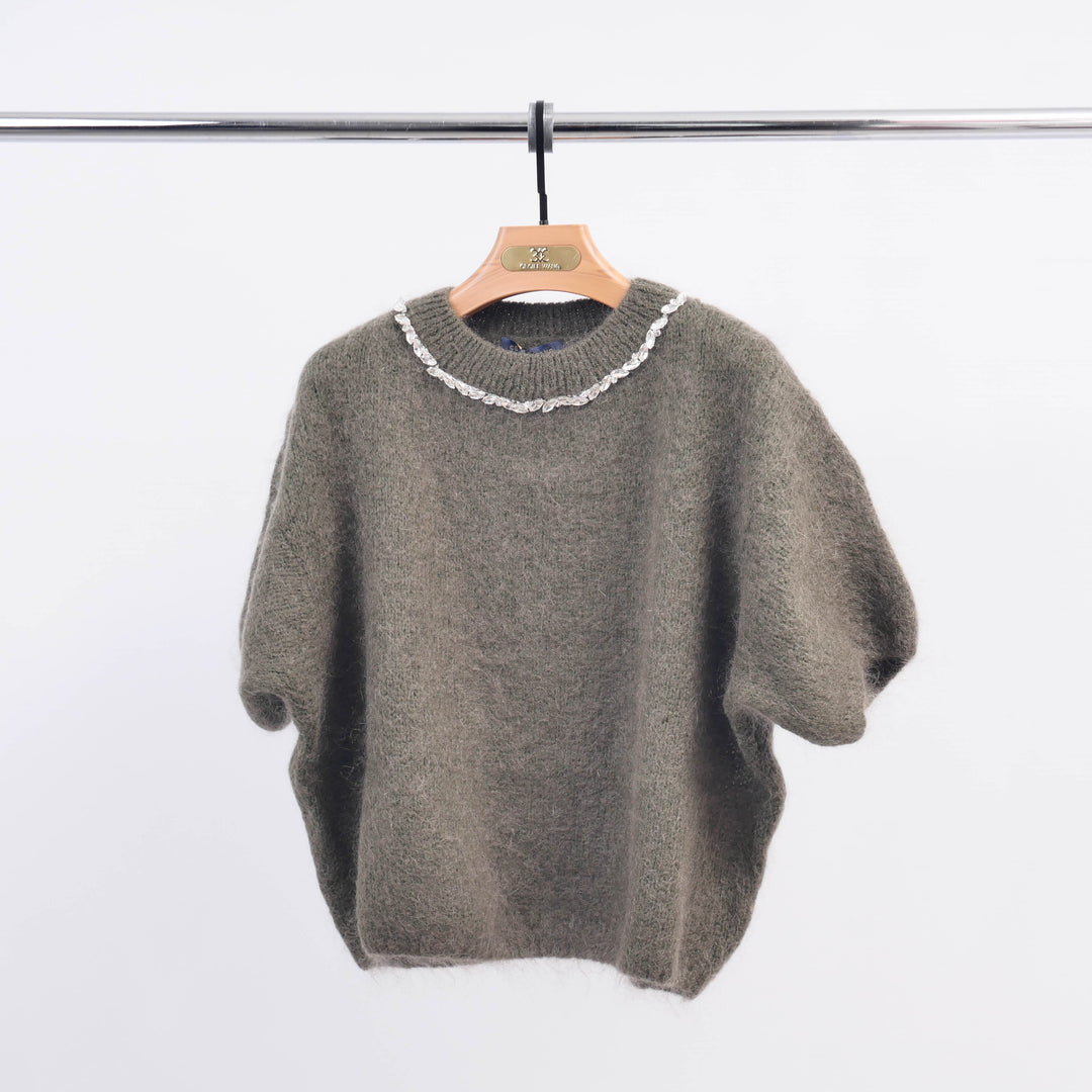 Round Neck Mohair Sweater with Rhinestones MCL24123