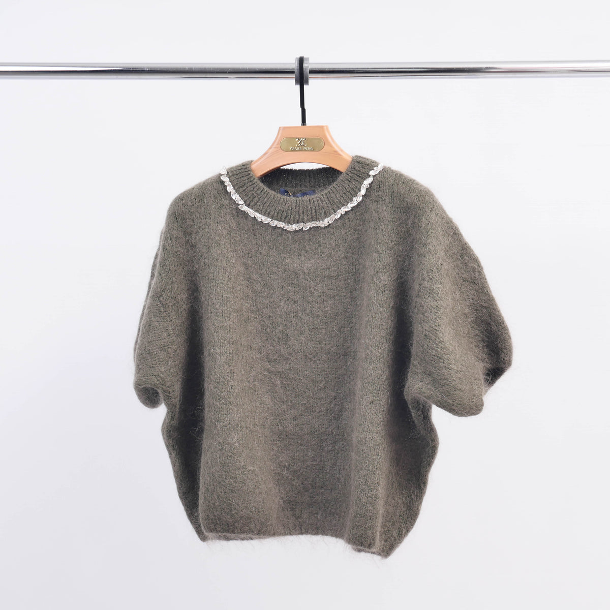 Round neck mohair sweater with rhinestones mcl24123
