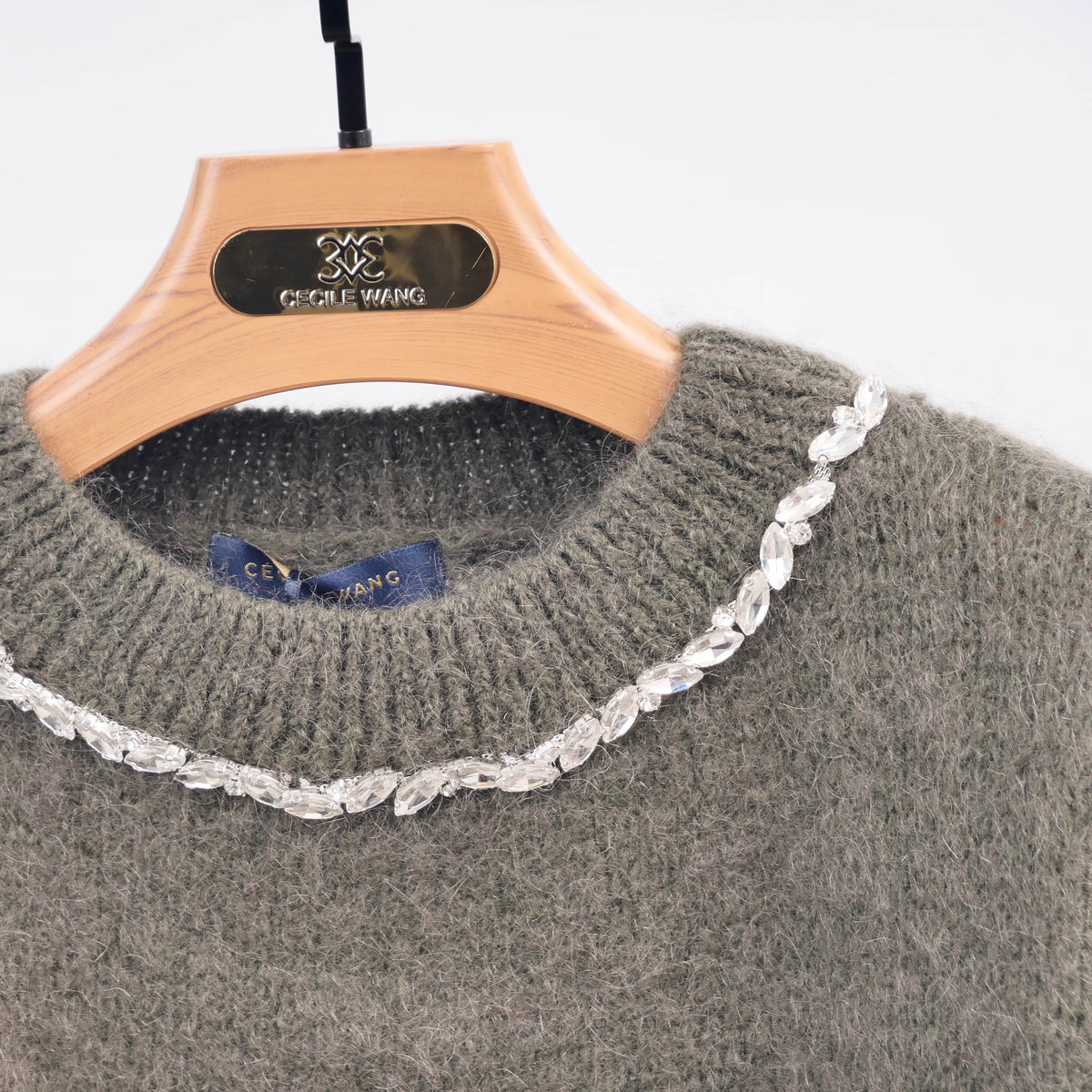 Round neck mohair sweater with rhinestones mcl24123