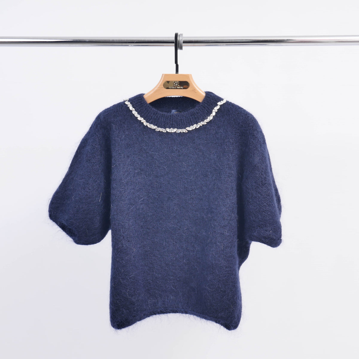 Round neck mohair sweater with rhinestones mcl24123