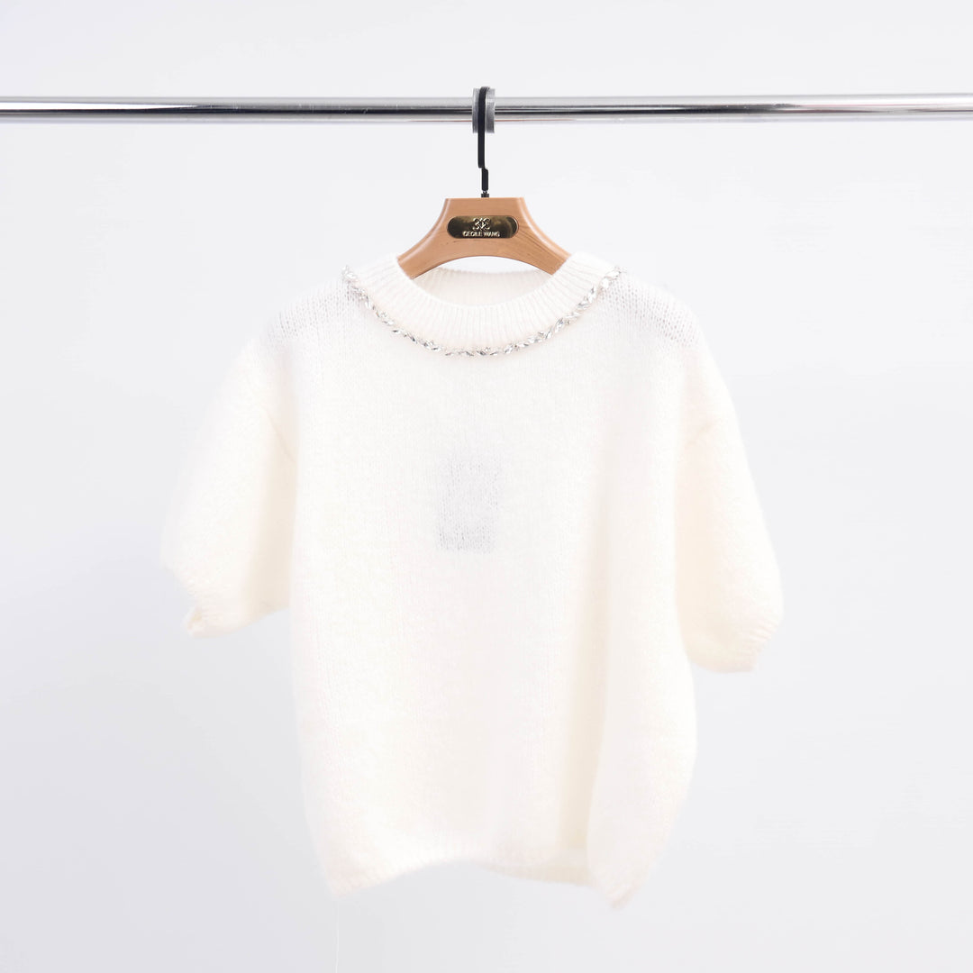 Round Neck Mohair Sweater with Rhinestones MCL24123