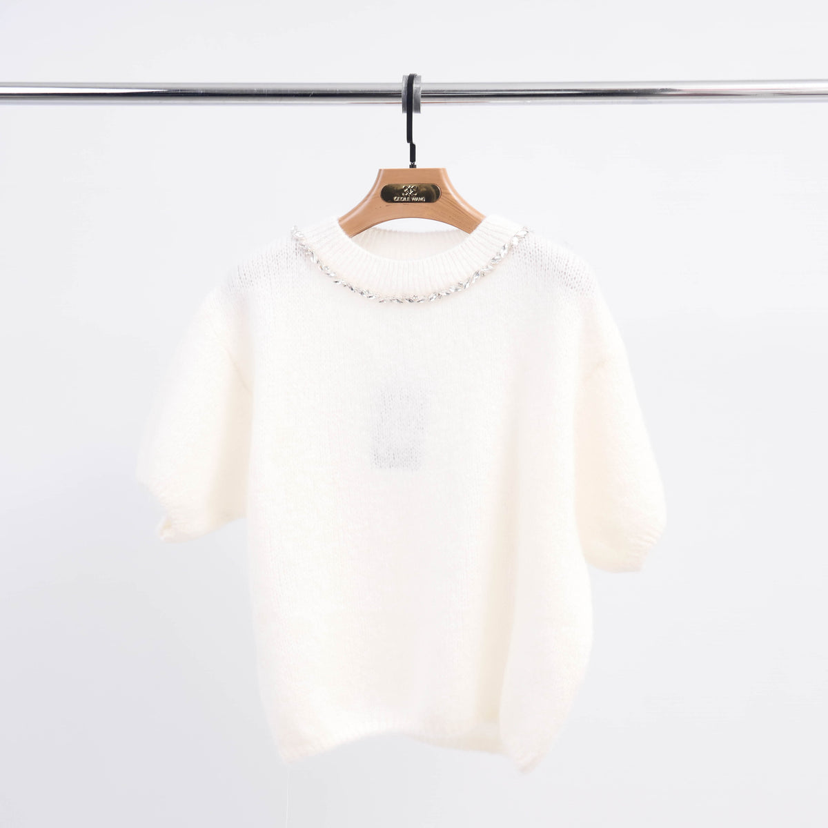 Round neck mohair sweater with rhinestones mcl24123