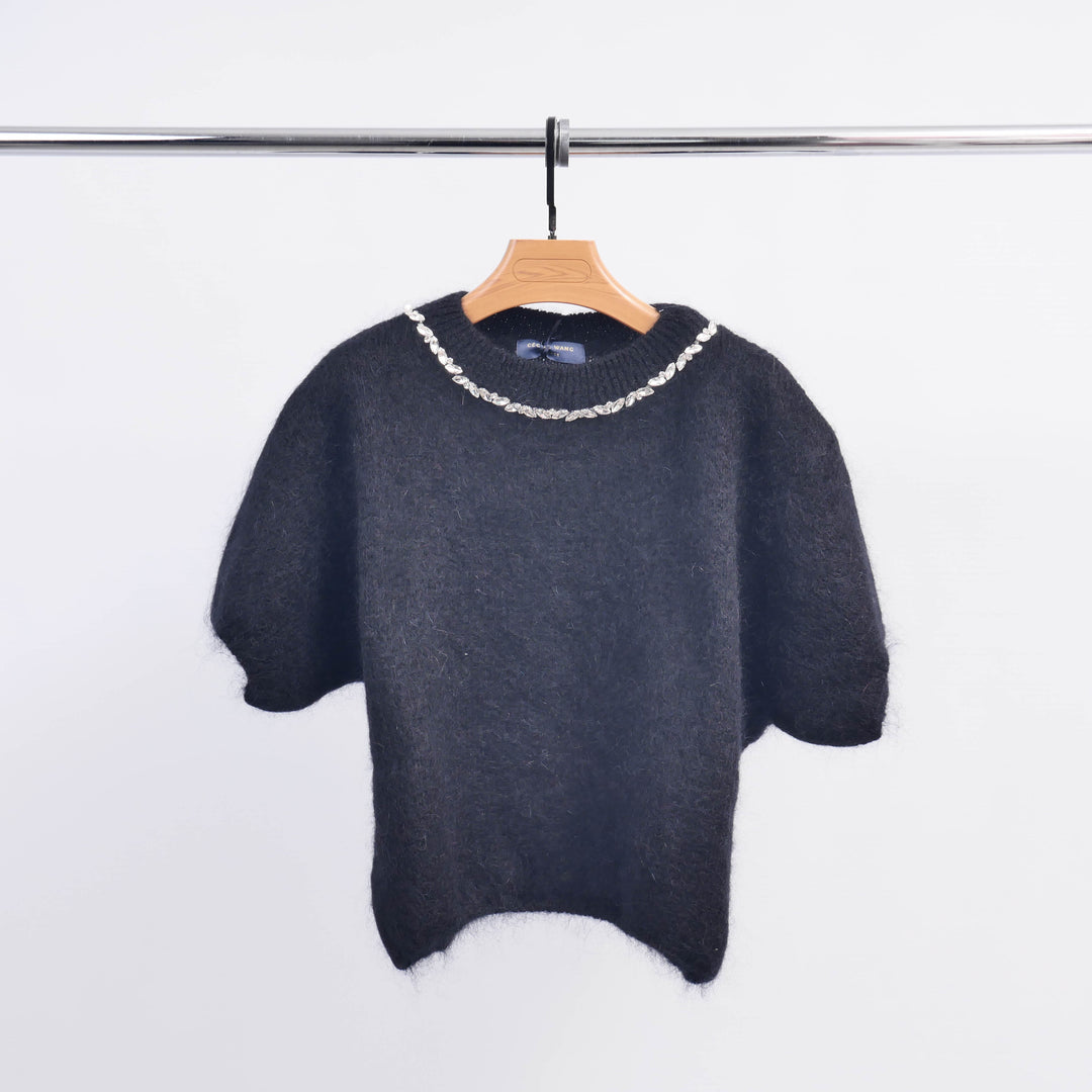 Round Neck Mohair Sweater with Rhinestones MCL24123