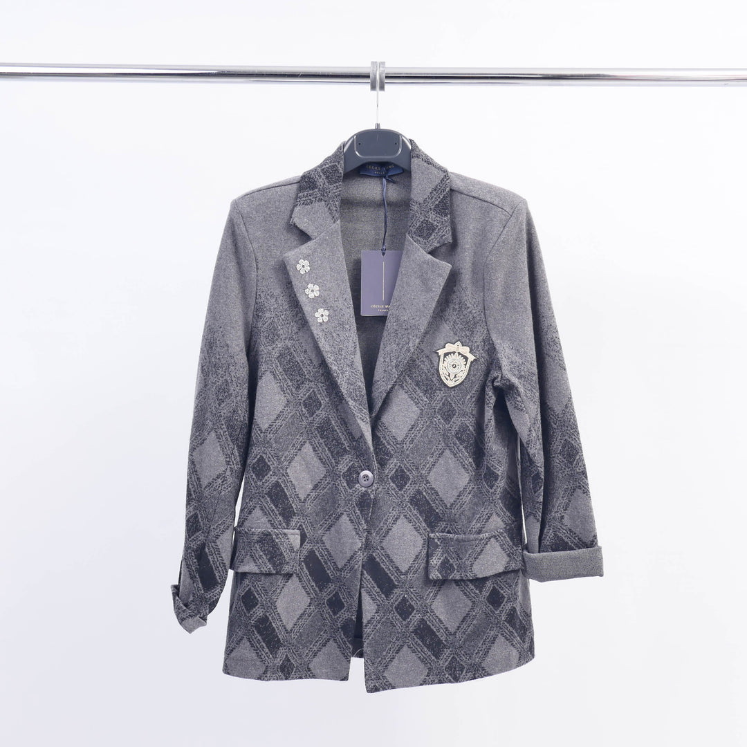 Checkered Blazer with Floral Patch CVA524809