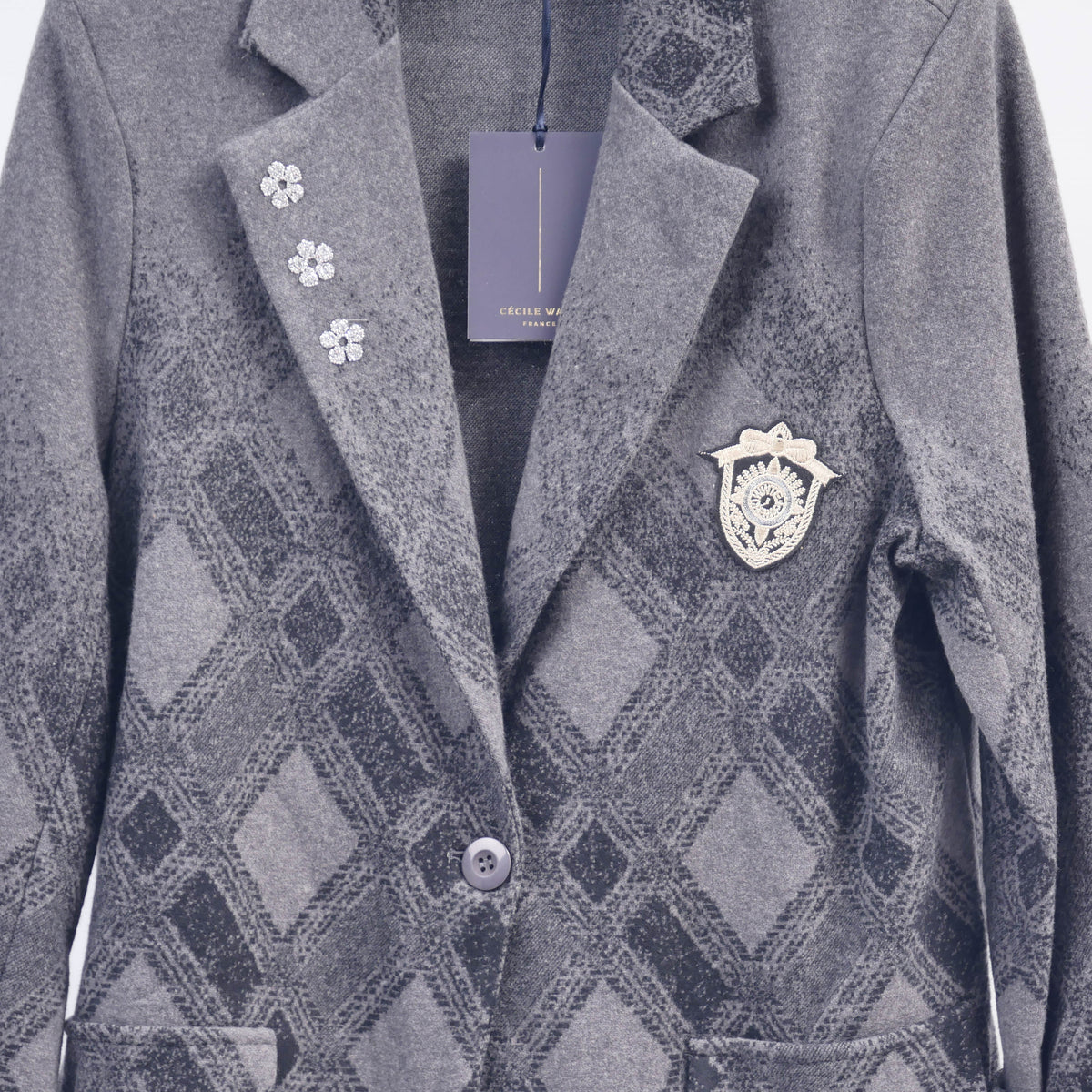 Checkered blazer with floral patch cva524809