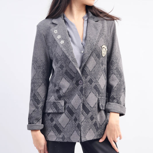 Blazer A Carreaux Avec Fleurs Ecusson CVA524809