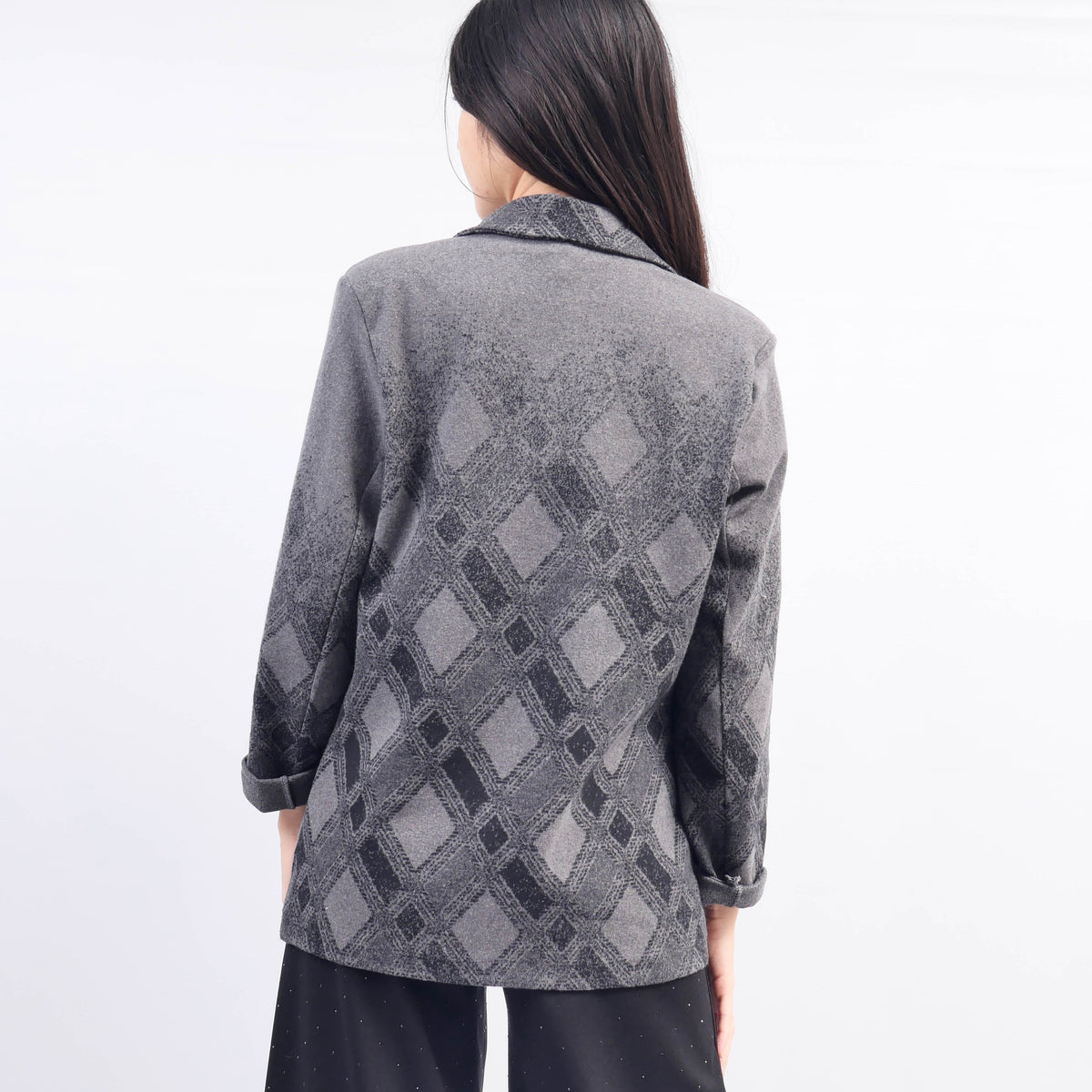 Checkered blazer with floral patch cva524809