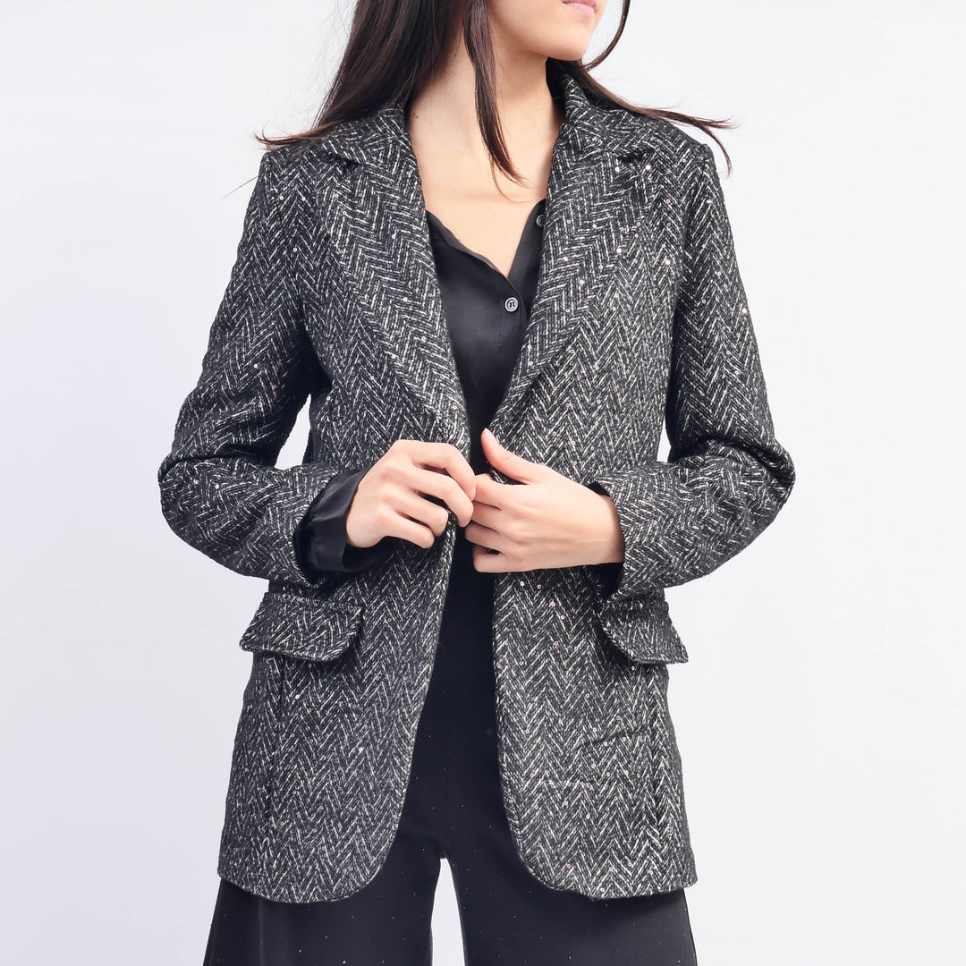 Herringbone Blazer with Sequins TDM55320-4
