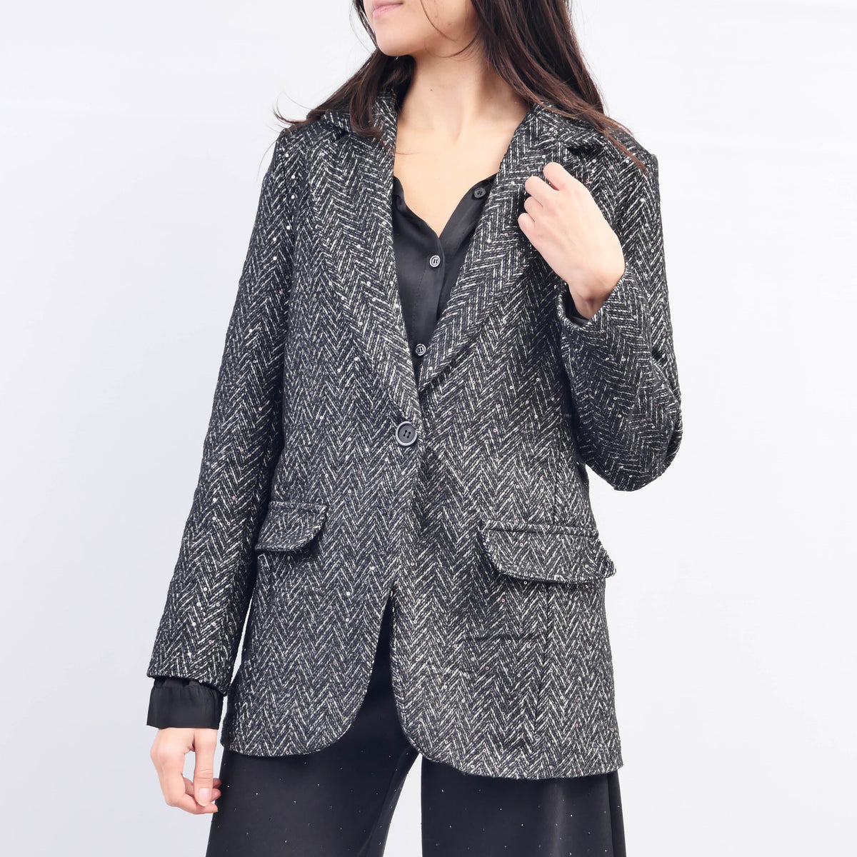 Herringbone blazer with sequins tdm55320 4