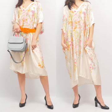 Robe kaftan satinée imprimé floral pastel – KD8782VS
