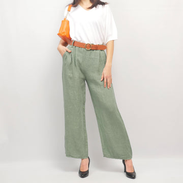 Pantalon large en lin à taille froncée YX23059