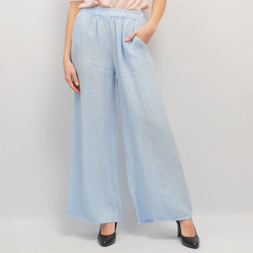 Pantalon large en lin fluide à taille élastique YX18162