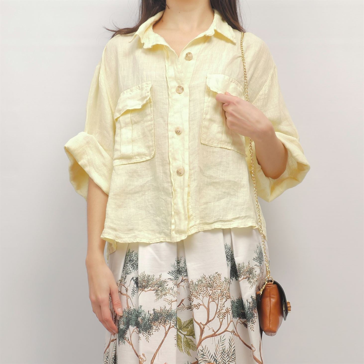 Chemise en lin à poches plaquées YX89441