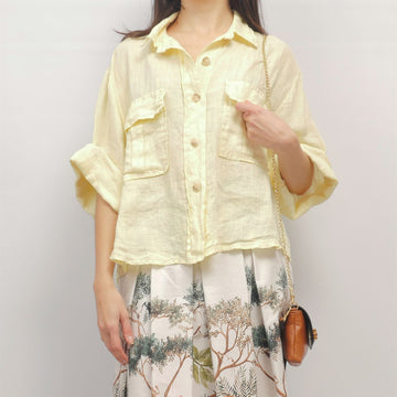 Chemise en lin à poches plaquées YX89441