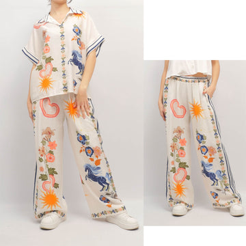 Pantalon large imprimé cheval & soleil en tencel – KD9088TC