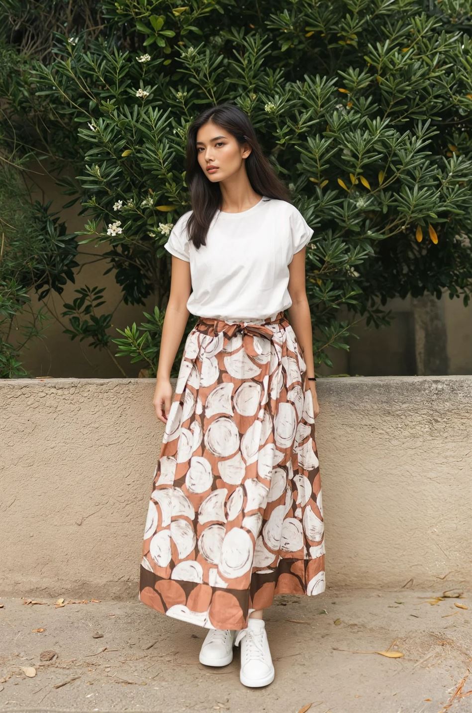 Robe mi-longue imprimée taille nouée BCG0044