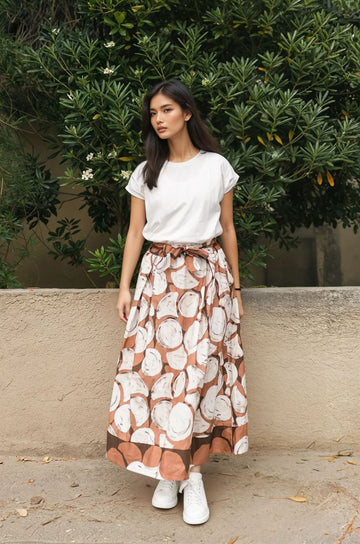 Robe mi-longue imprimée taille nouée BCG0044