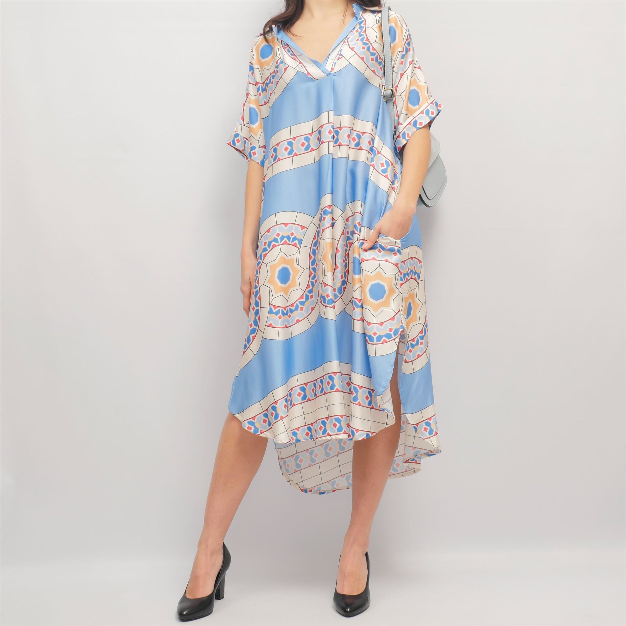 Robe caftan imprimé géométrique col V KD6917VS-17
