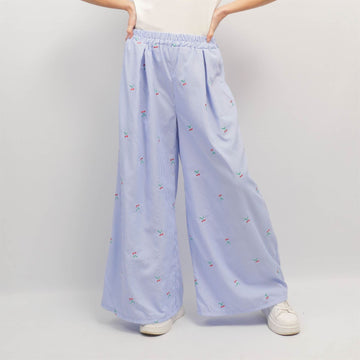 Pantalon large rayé à broderies cerises  TDM19123-1