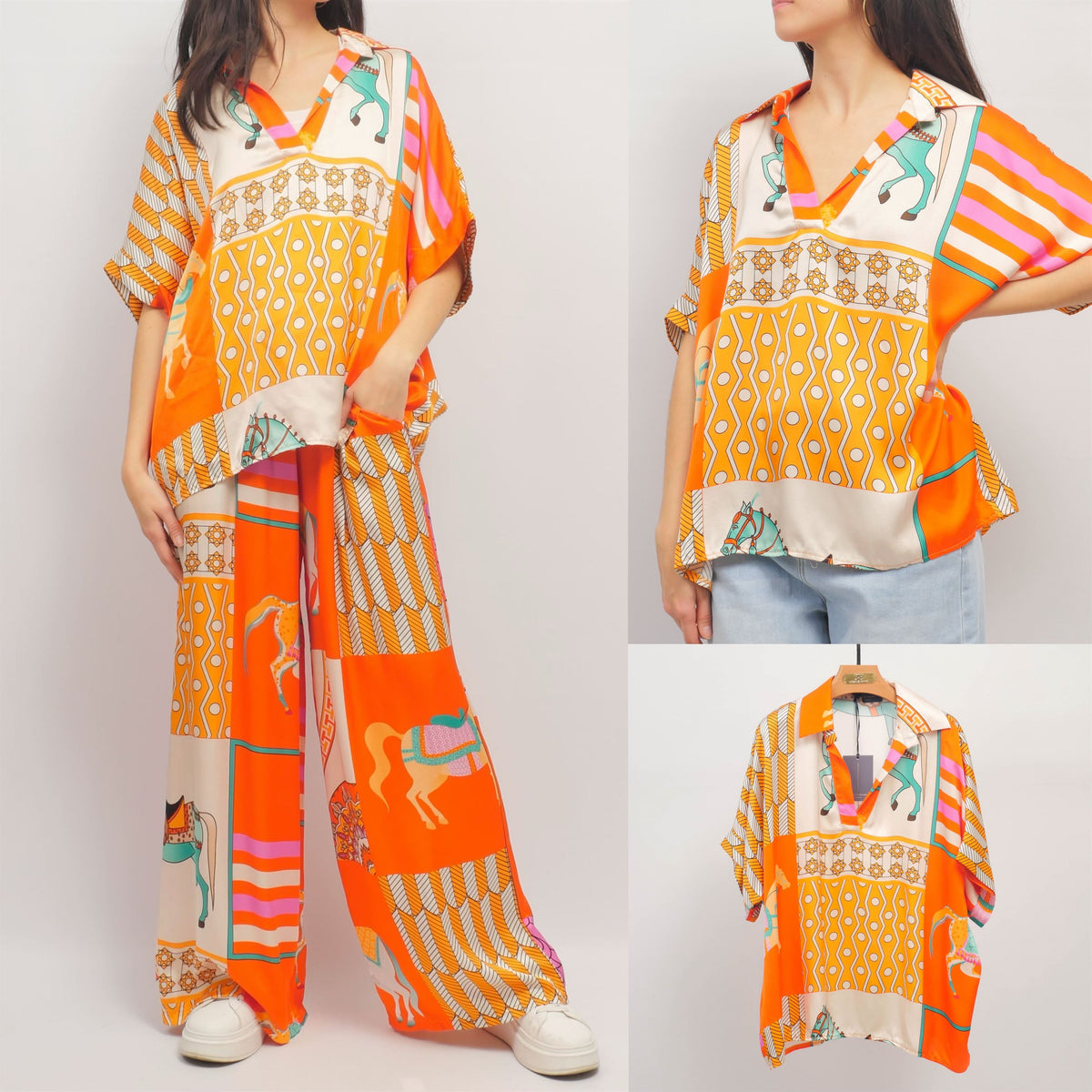 Chemise imprimée équestre oversize en viscose soie   kd7607vs 20