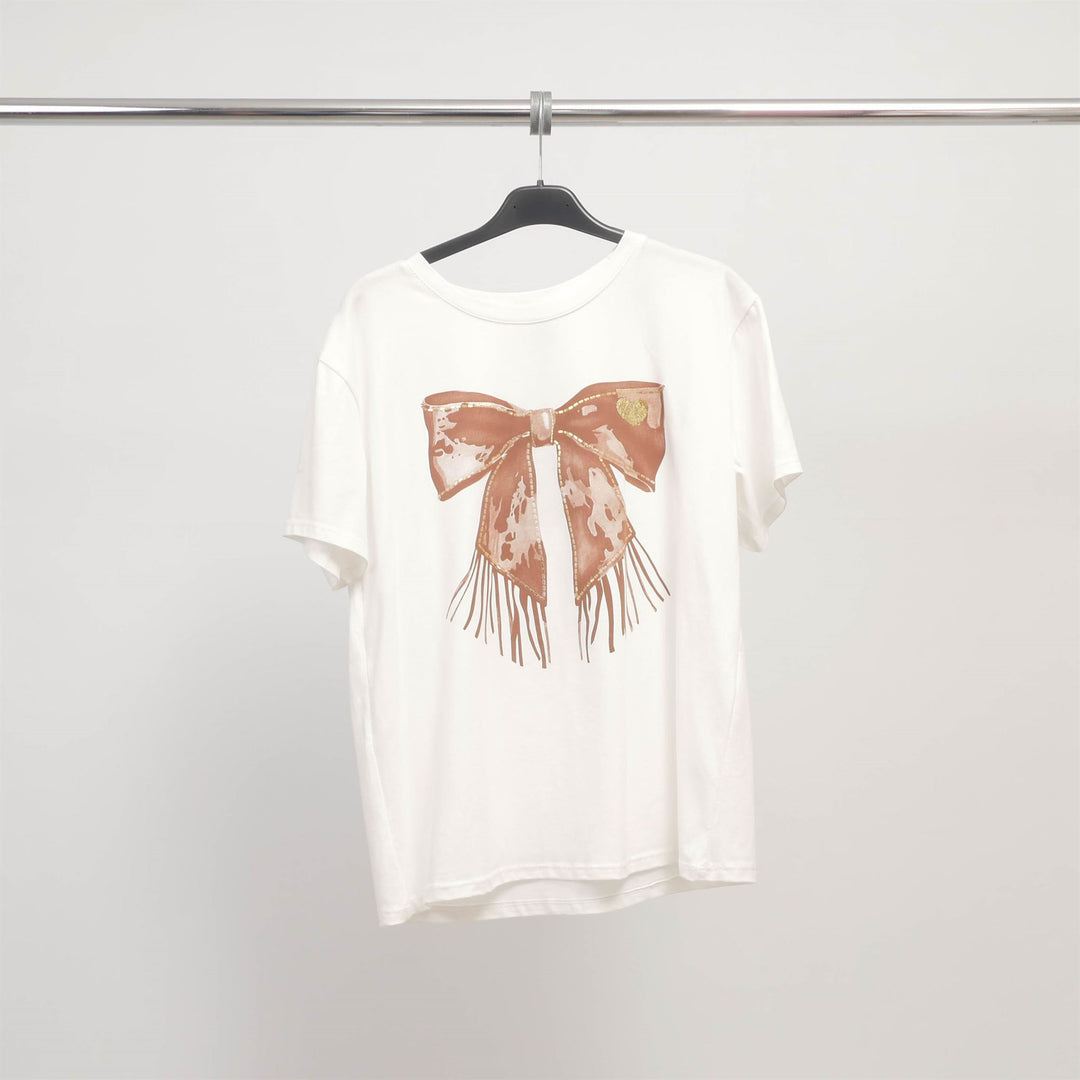 T-shirt nœud effet satiné à franges – CSS24020-2