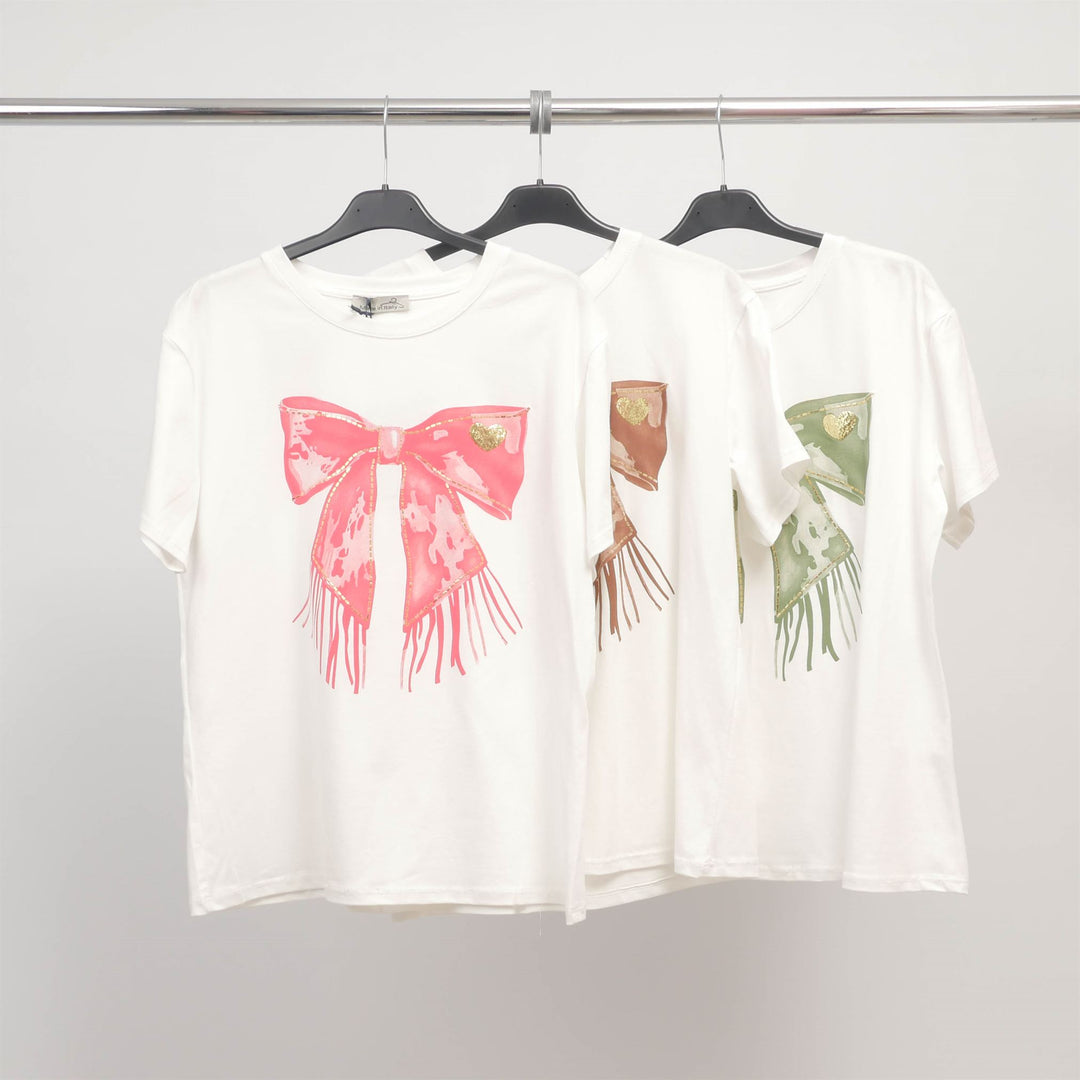 T-shirt nœud effet satiné à franges – CSS24020-2