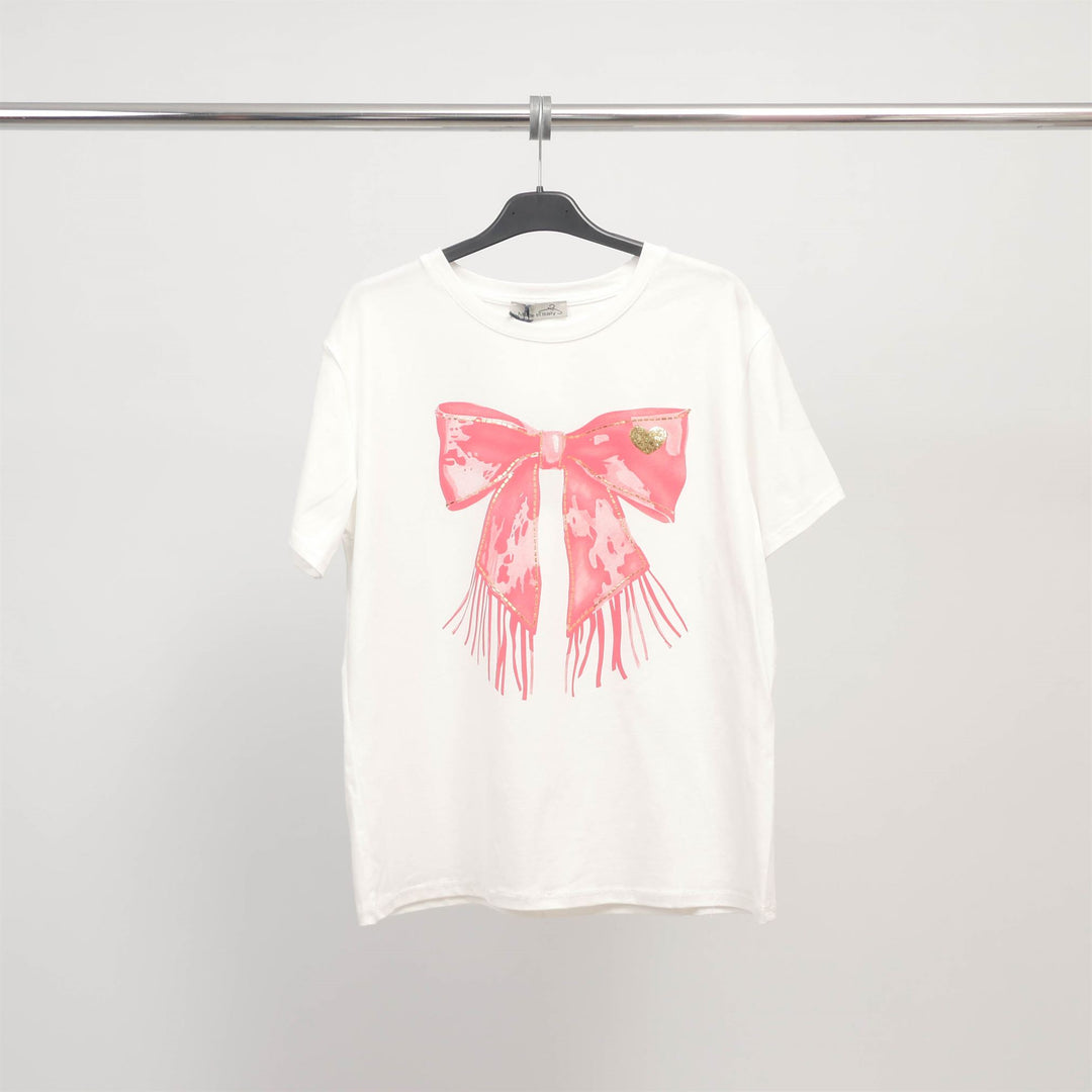 T-shirt nœud effet satiné à franges – CSS24020-2