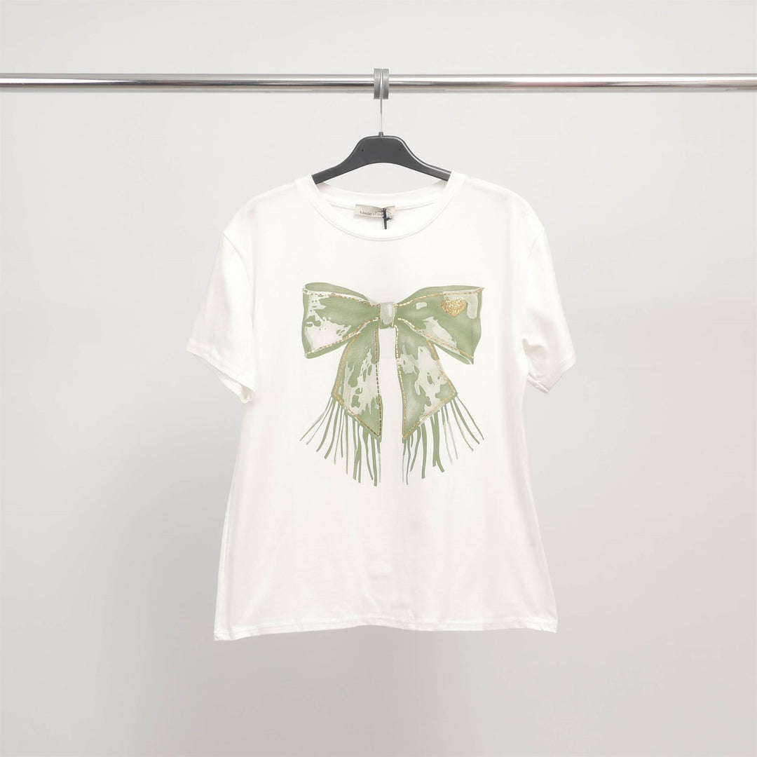 T-shirt nœud effet satiné à franges – CSS24020-2