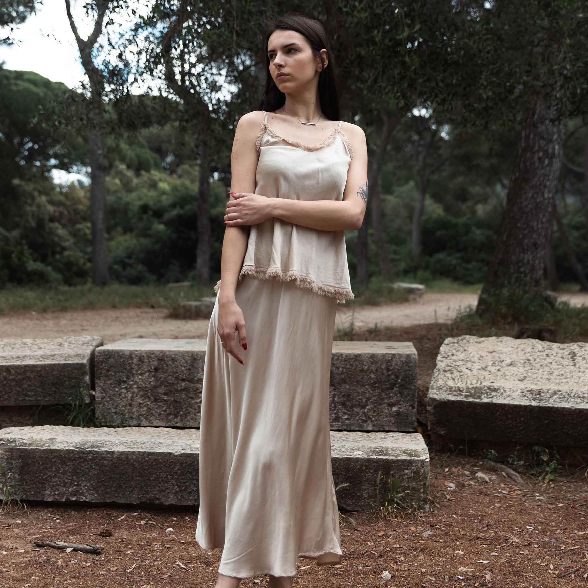 Jupe midi satinée taille élastique KD6651VS-2