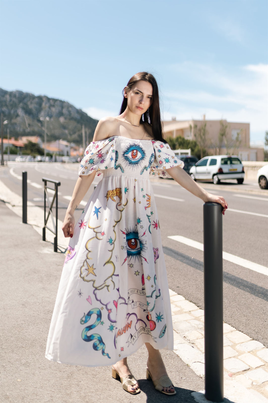 Printed maxi dress with balloon sleeves CSS251057