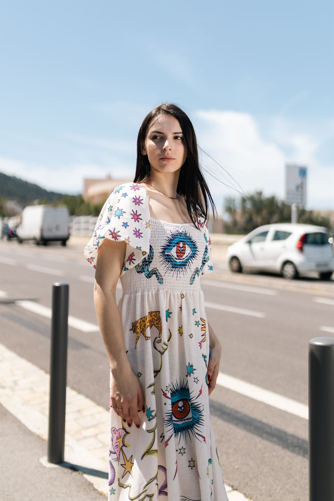 Printed maxi dress with balloon sleeves CSS251057