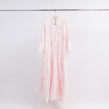 Robe longue brodée en coton col mao – LR10681