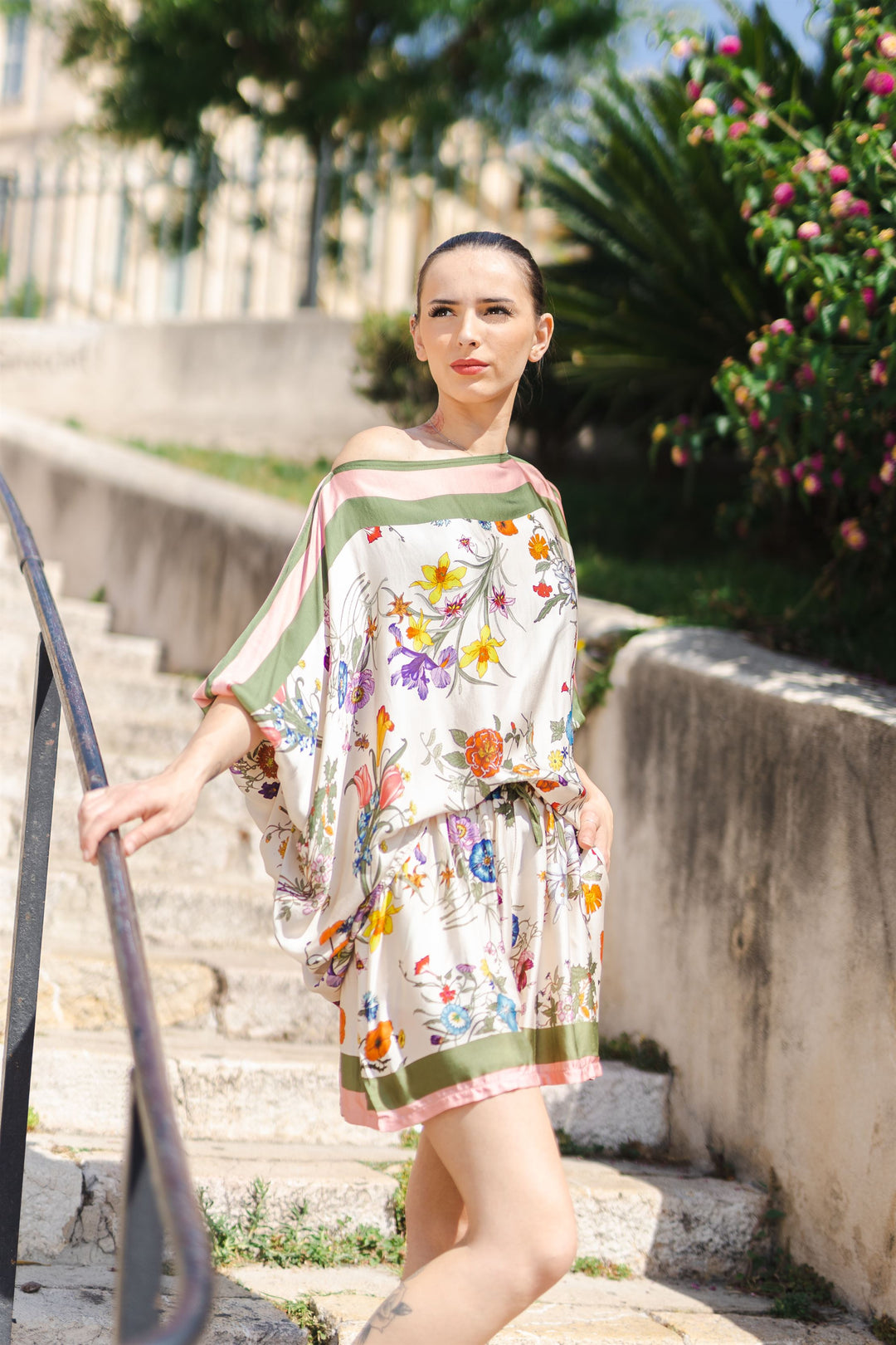 Floral print silk-viscose flowy shorts KD8320VS-6