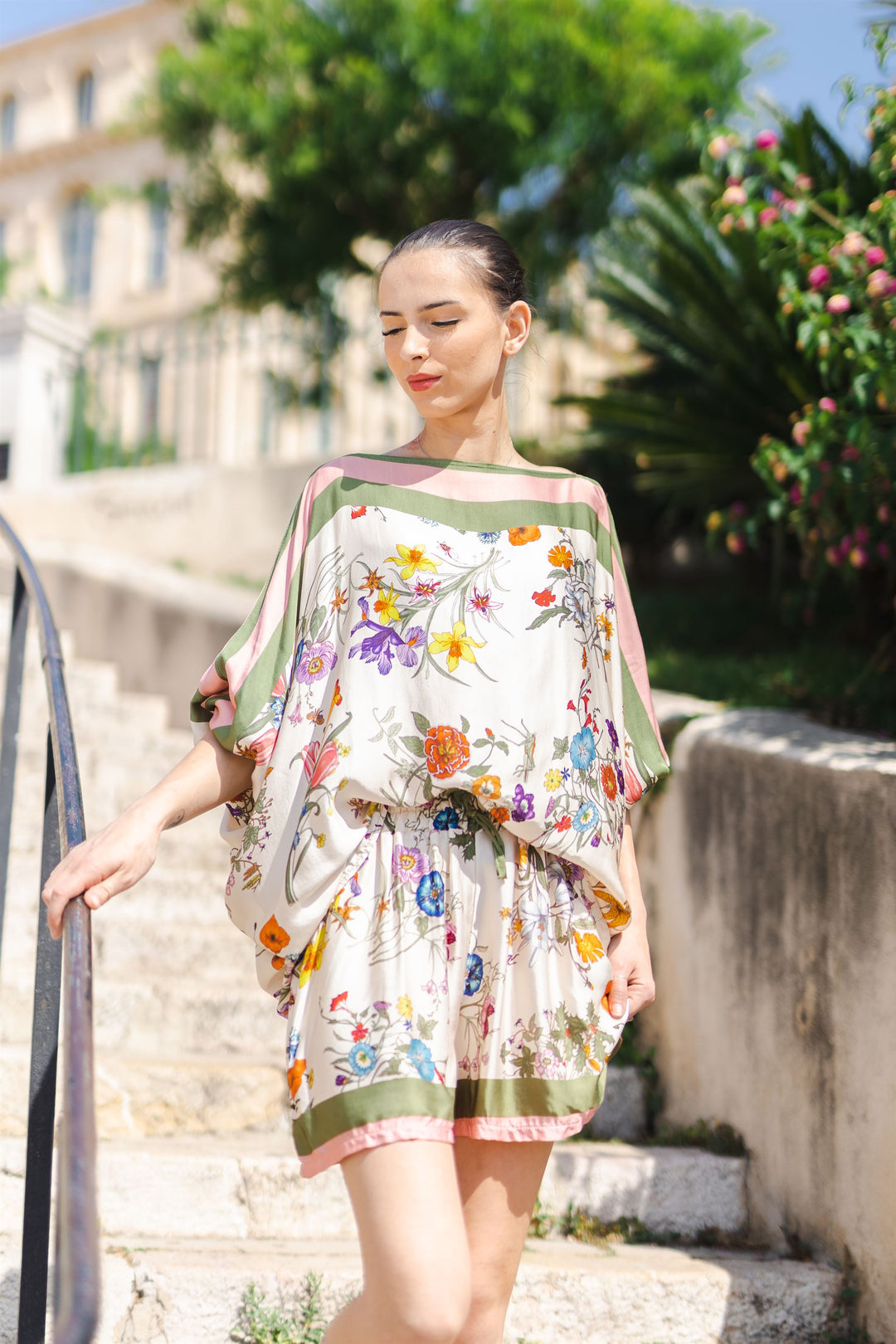 Floral print silk-viscose flowy shorts KD8320VS-6