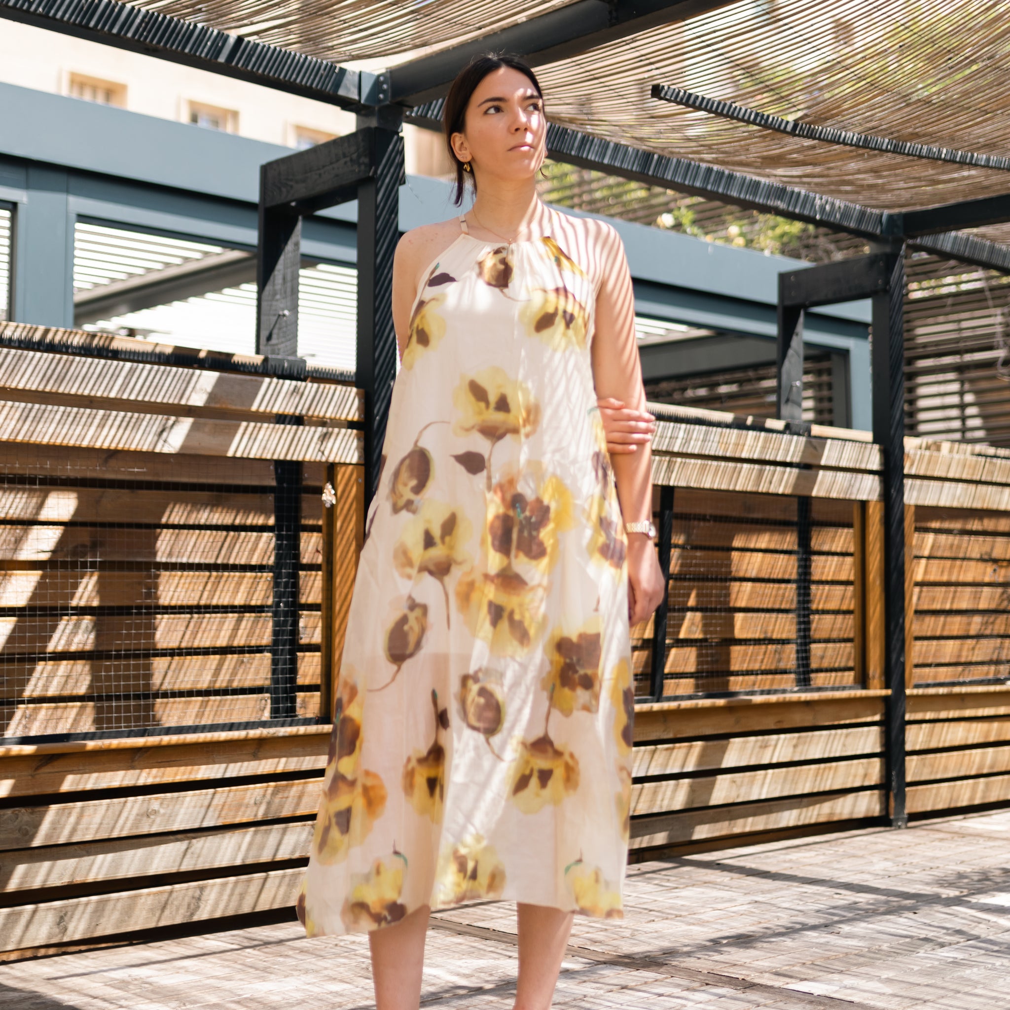 Robe longue à imprimé floral en coton stretch TDMK513-8