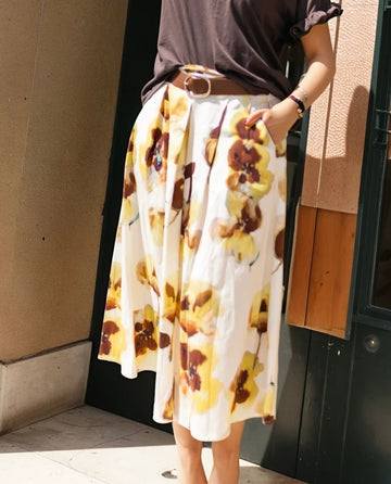 Jupe midi fleurie ceinturée TDM52123-4
